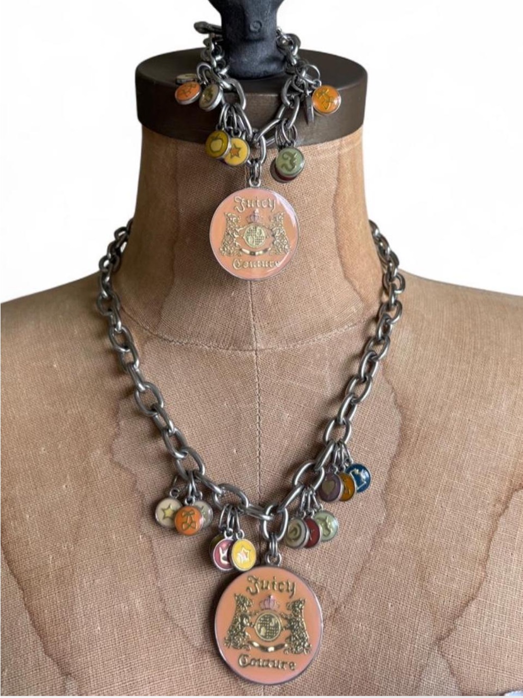 Juicy Couture Peach And Multicolor Enamel Charm Necklace